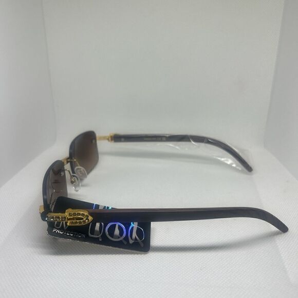 Rimless Rhinestone Wood Print Women’s Sunglasses - Picture 3 of 3